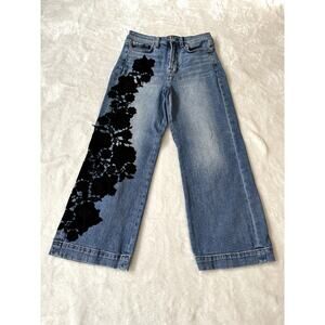 7 For All Mankind Alexa Floral High Rise Wide Leg Cropped Jeans Size 27